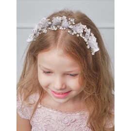IYOU Flower Girl Hair Accessories Silver Pearl Communion Headband Bowknot Princess Wedding Headpiece for Girls