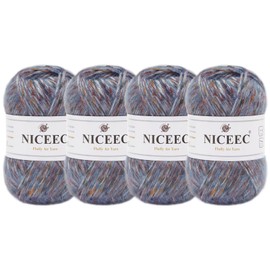 NICEEC 4 Skeins Fluffy Air Yarn for Crocheting, Soft & Colorful, Wool-Acrylic Blend, 3 DK Light Worsted Weight Yarn for Knitting, Quality Tweed Wool Yarn (Total 7.05oz/610yds) - Dawn