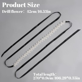 URROMA Wedding Bridal Belt, 1 Piece Black Fine Ribbon with Pearl Bridesmaid Gown Sash for Women Accessories Dress Matching, 2.7m