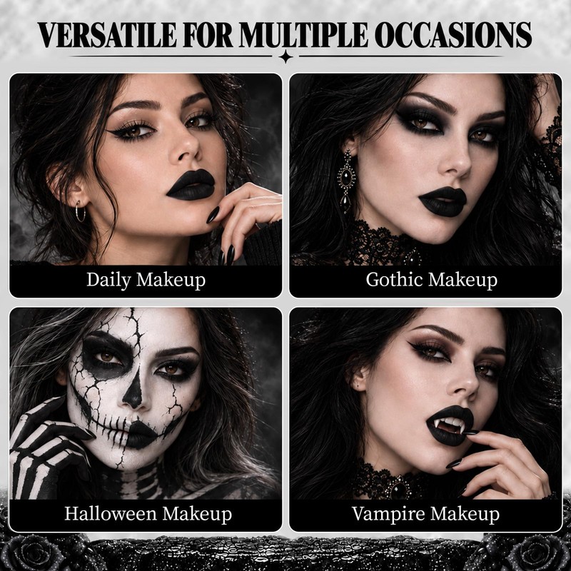 3PCS Black Lipstick Lipliner Lip Gloss Set for Halloween Makeup