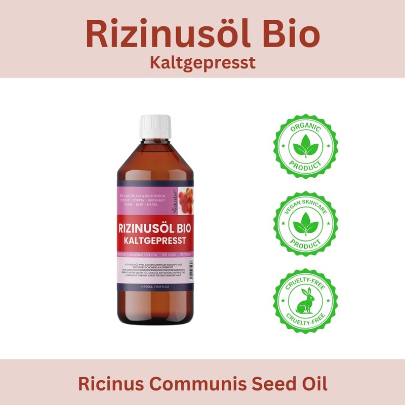Organic Castor Oil 100 ml - 100% Cold Pressed &