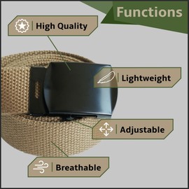 WAUNEE Canvas Belt Web Belt Military Belt Golf Belt with Black Buckle and Tip Waist Size Up to 55"" Long Black Buckle(Brown), 60''