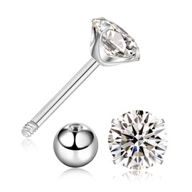 Screw Back Sterling Silver Cubic Zirconia Earrings Studs 4MM,Genuine Natural Diamond Stud Earrings for Men Women Birthday Anniversar (4mm)