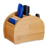 Relaxdays Bamboo Pen Holder 4 Compartments Natural Look Pen Box