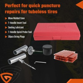 GEARZAAR Tire Repair Kit 35 Piece Repair Punctures and Plug Flat universal car boat bike