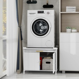 Laundry Pedestal for Washer and Dryer, 29" Universal Washing Machine Stand with Adjustable Feet, Fit Anti-Vibration Design with Telescopic Laundry Basket Shelf, 700 LBS Capacity, White