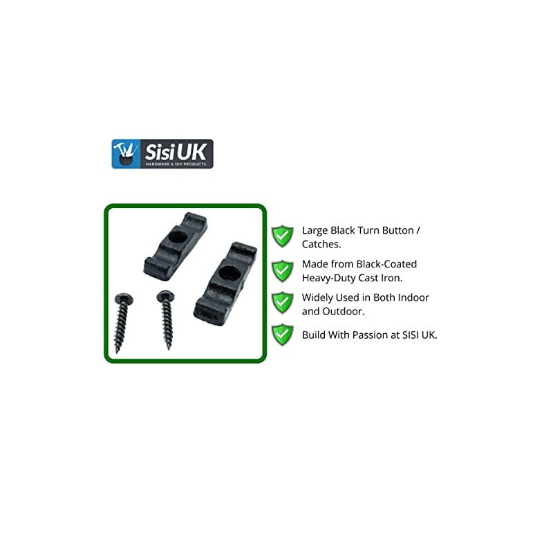 Large Black Turn Buttons & Screws Latch Thumb Catches Black