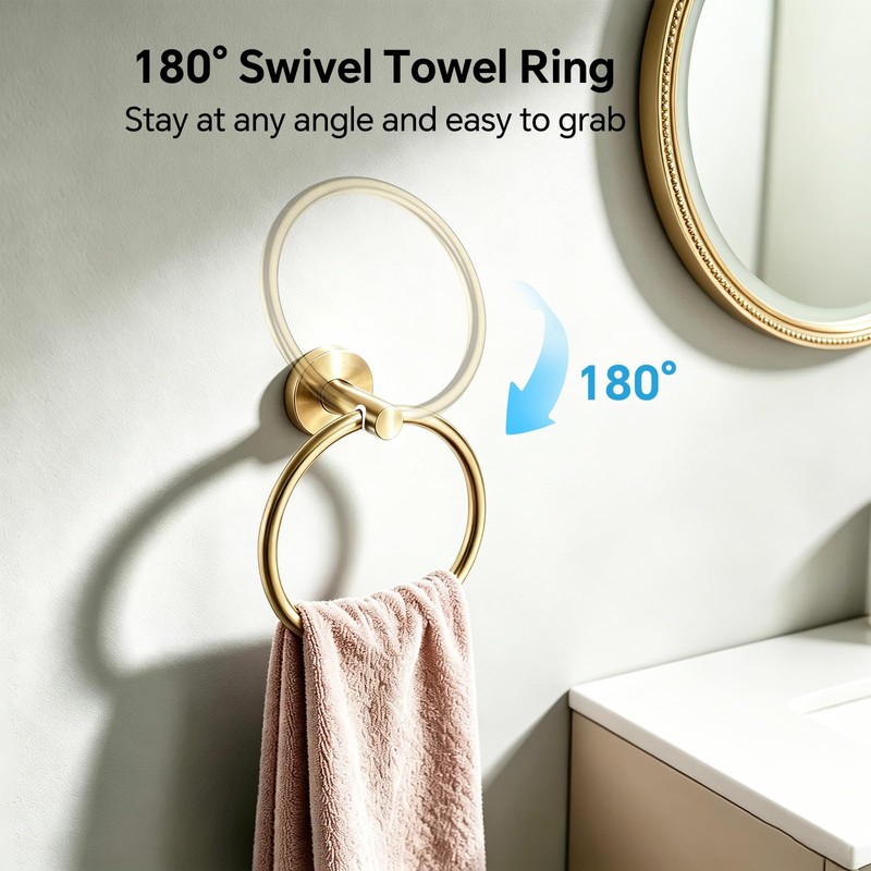 5Pcs Brushed Gold Bathroom Hardware Set, 24in Towel Bar Holder