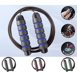 ONEGlobal Premium Skipping Rope for Adults & Kids | Steel Reinforced, Adjustable, Tangle-Free Jump Rope w/High-Speed Bearing & Non-Slip Foam Handle for Workouts, Boxing, Exercises | Blue, Ø3.3x300cm