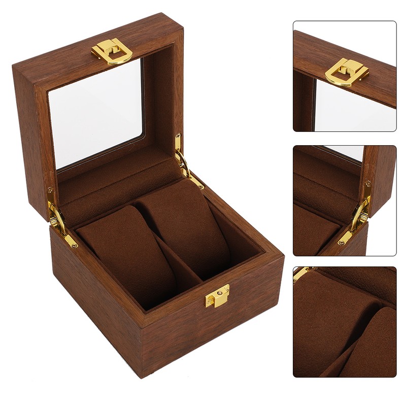 Wooden Watch Case 2 Slot Clamshell Watch Storage Box Organizer