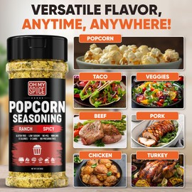 Popcorn Seasoning Spicy Ranch Seasoning Powder Mix - Gluten Free & Low Sodium Popcorn Flavoring Seasonings Dry Hot Ranch Powder Flavor. Healthy Spices Pop Corn Toppings. Pop Corn Salt Seasonings. 5oz