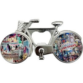 Las Vegas Bicycle Bottle Opener Magnet, Strip Landmarks Design, Silver