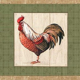 CONCORD WALLCOVERINGS ™ Wallpaper Border Vintage Country Pattern Roosters Wooden Frames for Farmhouse Dining Area, Green Cream Red Orange Beige, 15 ft by 7 in CP033203B