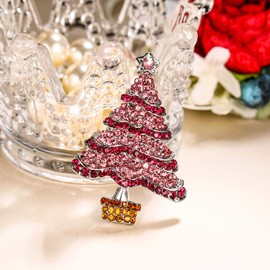 EVER FAITH Holiday Festive Pink Crystal Christmas Tree Bling Star Brooch Silver-Tone