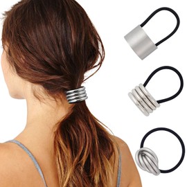 Molans 3PCS Metal Elastic Hair Ties - Pony Tails Metal Hair Holder Mixed Alloy Hair Cuffs For Women (Silver)