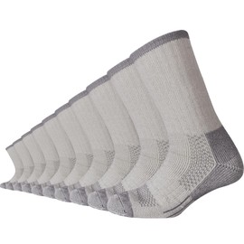 EnerWear 10P Men's Thick Cushion Merino Wool Walking Crew Socks (10-13,Grey Mesh)