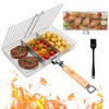 Fish Grill Basket for Outdoor Grill, Stainless Steel ，Removable Wooden