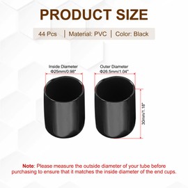 PATIKIL 25mm/0.98" Rubber End Cap, 44pcs PVC Cover Flexible Cap Cover Bolt Protector Screw End Bolt Tube Thread Cap, Black