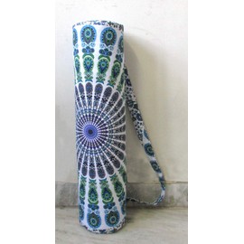 INDIAN CRAFT CASTLE ICC Yoga Mat Bag Carrier Full-Zip Exercise Yoga Mat Carry Bag for Women Men with Multi-Functional Storage Pockets and Adjustable Shoulder Strap 26X6 Inches (Blue Mandala)