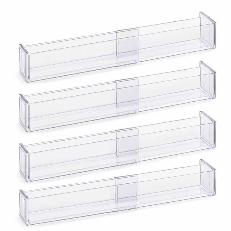 4-Pack Adjustable Drawer Dividers - Clear Expandable Organizers for Drawers,