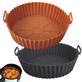 Viretec 2 Pack Air Fryer Silicone Liners, Reusable Silicone Bowl Basket Fit for 3 to 5QT Air Fryer, Replacement of Flammable Parchment Paper, Baking Tray Oven Accessories (Top 8in, Bottom 6.8in)