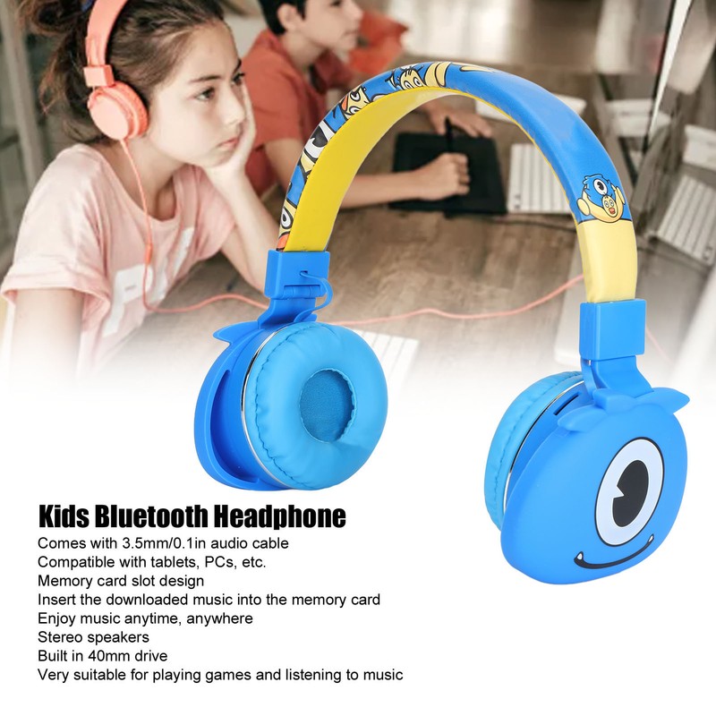 YLFASHION Kids Bluetooth Headphone Cartoon Foldable Adjustable Wireless Headset with