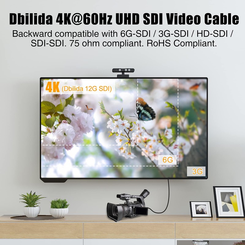 Dbilida 12G SDI Cable 150 ft, 4K@60Hz BNC Cable 75ohm