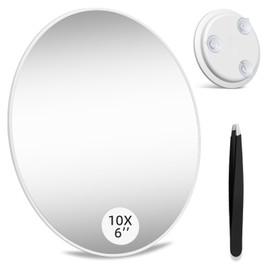 saiggnyy Large 6” 10x Magnifying Mirror with Tweezers, Travel Magnified Mirror with Suction Cups, Magnification Desk Mirror, Makeup Mirror for Detailed Makeup