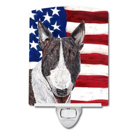 Caroline's Treasures SC9519CNL Bull Terrier with American Flag Ceramic Night Light Compact, UL-Certified, Ideal for Bedroom, Bathroom, Nursery, Hallway, Kitchen, 6x4x3, Multicolor
