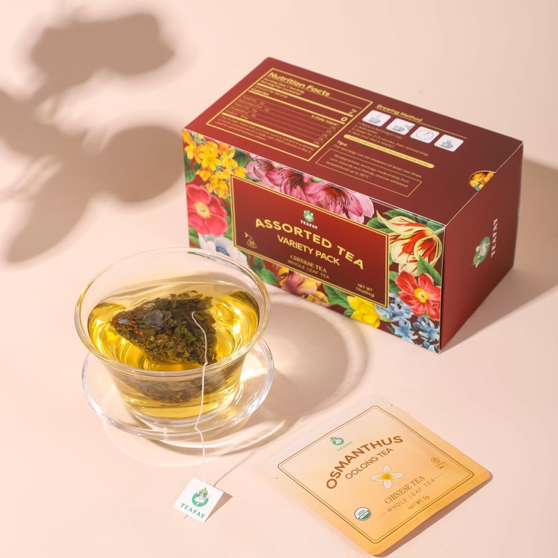 TEAFAY Assorted Tea Sampler Box, 18 Pyramid Tea Bags (Pack