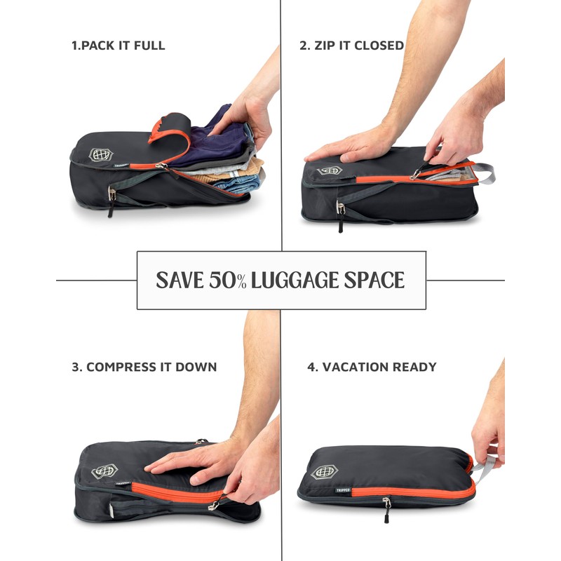 Large Compression Packing Cubes 6 Piece Set for Travel with