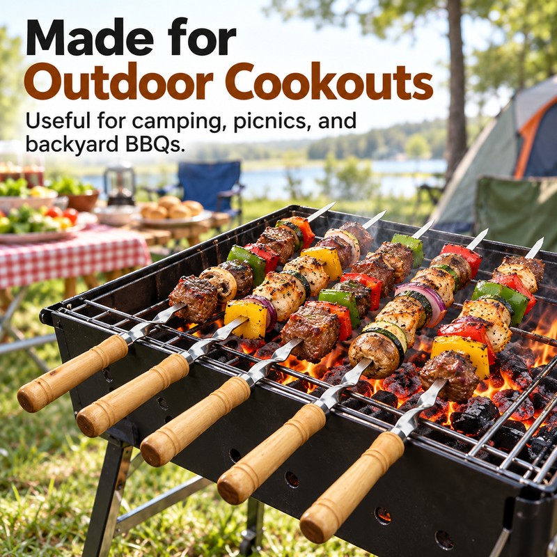 6-Piece 55cm Stainless Steel BBQ Skewers for Grilling – Reusable
