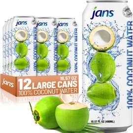 Jans Coconut Water, No Sugar Added (12-Pack 16.57 Fl Oz) - 100% Pure Coconut Water with Pulp with Natural Electrolytes, Non-GMO Optimal Hydration and Refreshment - Unsweetened Coconut Juice Agua de Coco Pulpa Bulk