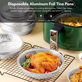 Sunydog Air Fryer Round Aluminum Foil Trays,50PCS 6 Inch Disposable Aluminum Foil Plates Round Tin Foil Pie Pans for Air Fryers Baking Cooking Roasting Storage