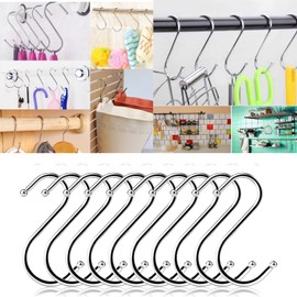 Glamified S Hooks for Hanging Clothes (10 Pack), Stainless Steel S Hooks Heavy Duty, Durable S Shaped Hanging Hooks, Kitchen Hooks for Utensils, Large S Hooks for Hanging Pots, 8 cm Multipurpose Metal