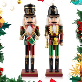 WDJLNZB 222 Nutcracker Figure, 2 Large Wooden Nutcracker Christmas Figures, Nutcracker Soldier in Ore Mountains Style, Hand-Painted Traditional Christmas Decoration Nutcracker (A)
