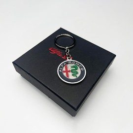 JUNMEI Car Creative Car Logo Keychain 3D Chrome Plated Metal Alloy Keychain Gift Men and Women Keys for Alfa Romeo Giulia Stelvio 4c Tonale Mito giulietta 159 147