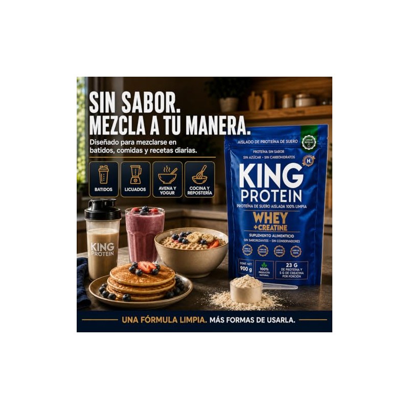 KING Protein Whey Isolate + Creatina en Polvo, 30 porciones,