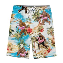 Funny Beach Bigfoot Hawaiian Shorts for Men Vintage Sasquatch Shorts Men Swim Trunks Mens Shorts 3