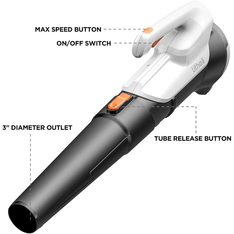 Litheli Cordless Leaf Blower, 355CFM/85MPH & 2 Speed Levels, Handheld