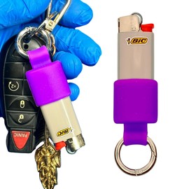Mini BIC Keychain Lighter Holder with Spring Clip | J5 Purple Pouch Sleeve Case for Small BIC Lighters | 10 Color Options | Lighter Not Included (Purple)
