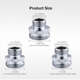 Ball End Shower Arm Adapter Set, for Converting Old Fashioned Ball Shower Arm to 1/2” Standard Fittings