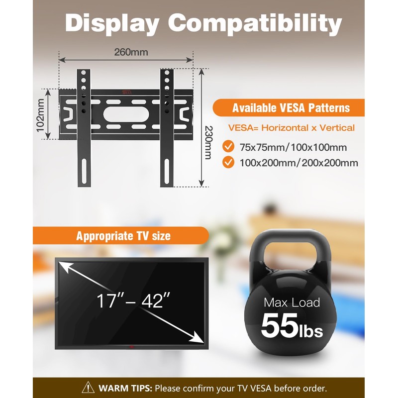Solid As Mountain Fixed TV Wall Mount Low Profile for