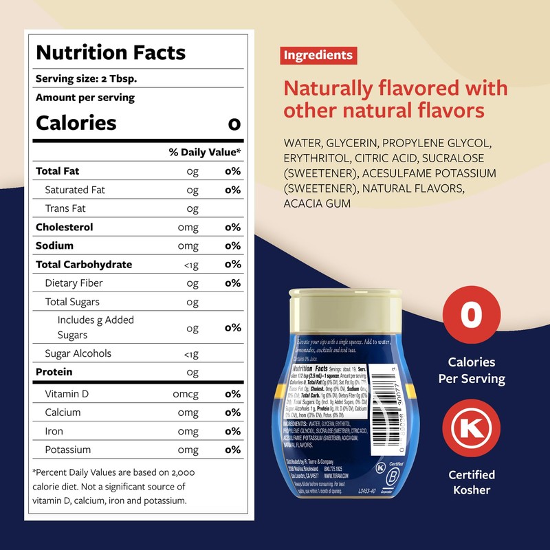 Torani Sugar Free Coconut Liquid Drink Enhancer, Water Flavoring 2-Pack,