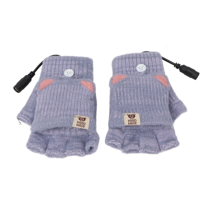 USB Heated Gloves Mitten Men Women Winter Knitted Fingerless Hand