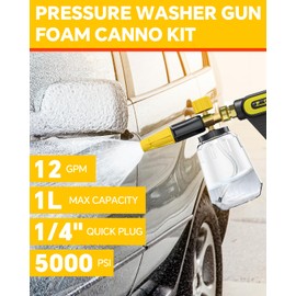 POHIR 5000 PSI Pressure Washer Gun with Foam Cannon, Sprayer Snow Foam Lance Power Washing Gun, 1/4 Inch Quick Connector with Nozzle Tips (Gun+Foam Cannon+Nozzle)