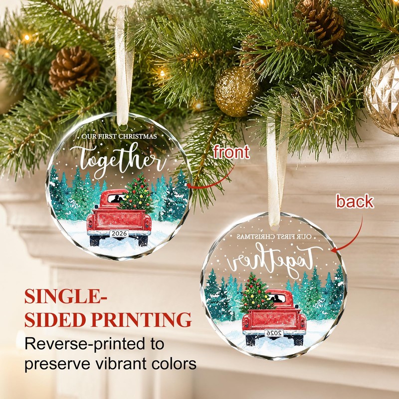 Our First Christmas Together Ornament 2026, Red Truck Crystal Glass