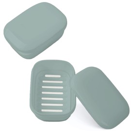 Quatish 2 Pack Travel Soap Container, Portable Soap Holder with Lid, Travel Bar Soap Holder, Soap Case for Camping Gym Travel, Soap Box for Bathroom, Greygreen