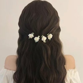 Hair Clips for Women White Flower Hair Clips for Styling Cute Rose Small Hair Clips Hair Claw Clips for Thin Hair Floral Mini Hair Clips Prom Wedding Hair Accessories Hair Pins