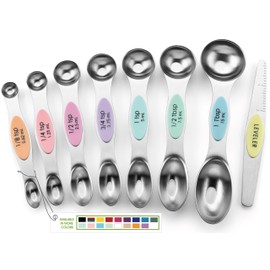 Spring Chef Stainless Steel Magnetic Measuring Spoons Set of 8 with Leveler, Metal Teaspoon & Tablespoon Measuring Spoons for Dry and Liquid Ingredients, Kitchen Gadgets for Baking & Cooking - Pastel